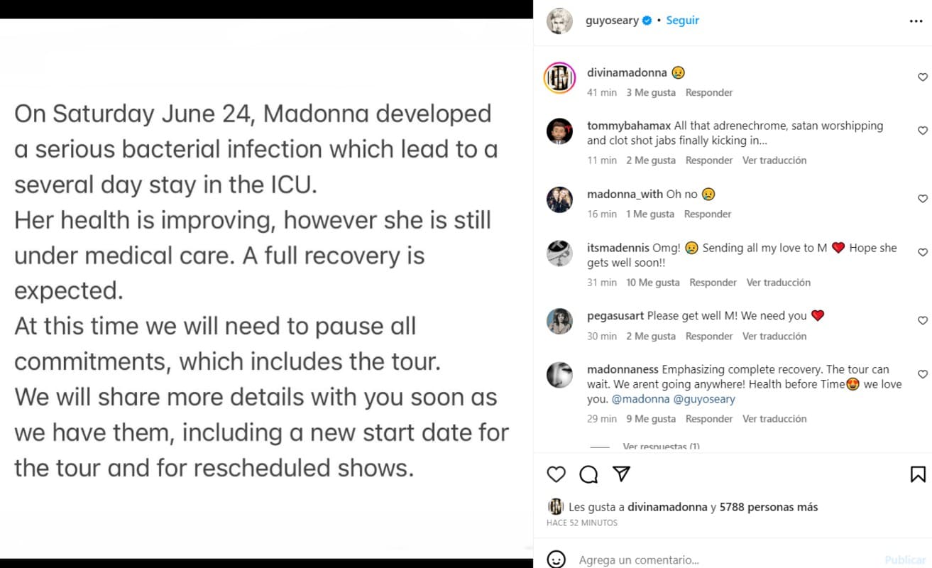 El comunicado del representante de Madonna / Instagram