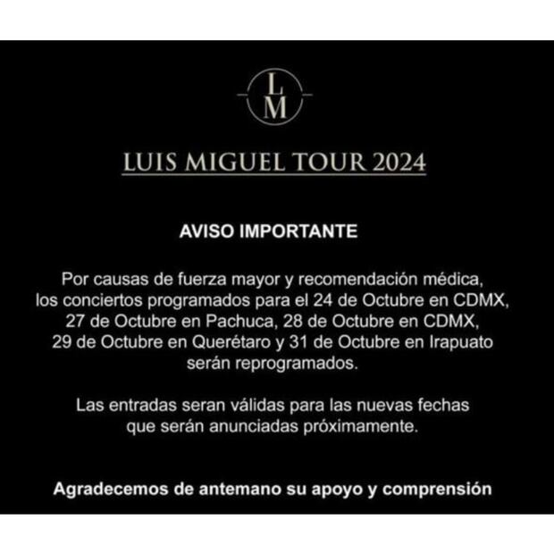 El comunicado de Luis Miguel / Foto: Instagram
