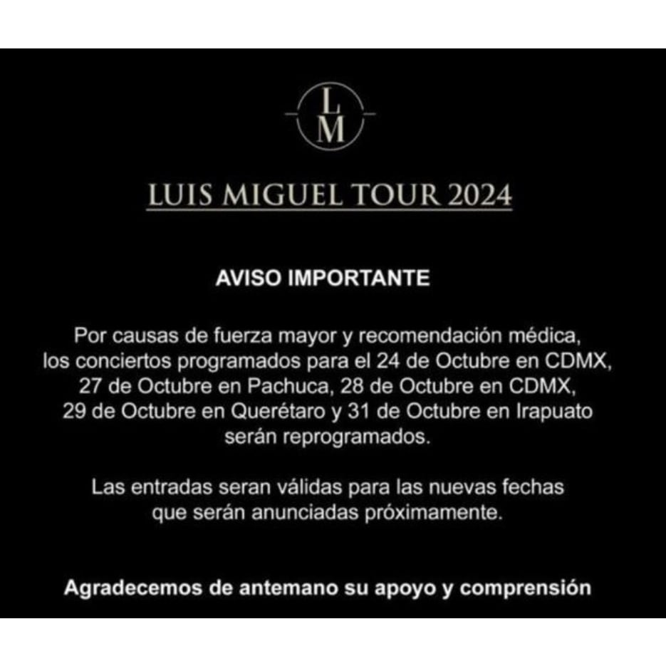 El comunicado de Luis Miguel / Foto: Instagram
