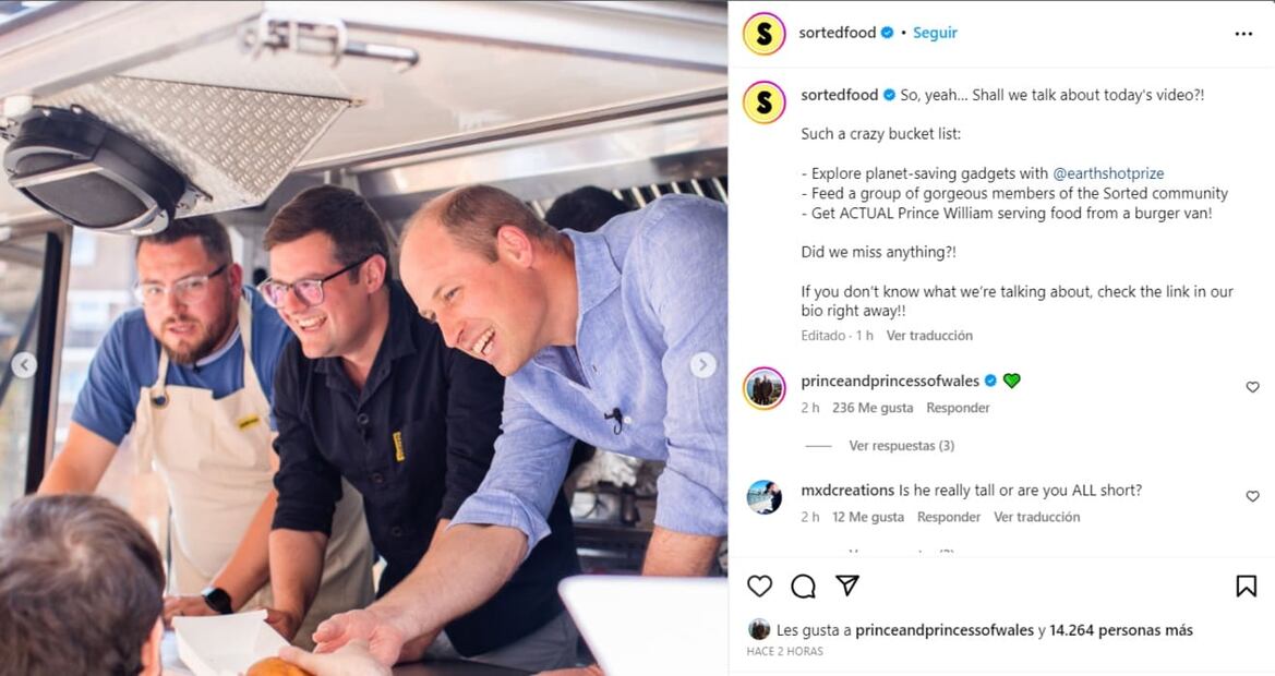 El príncipe William sorprendió al repartir hamburguesas / Instagram: @sortedfood