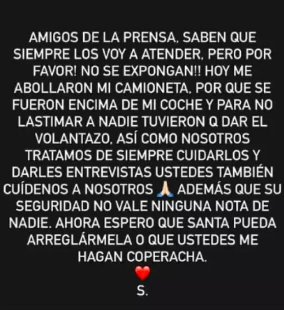 Mensaje Sofía Castro/Instagram