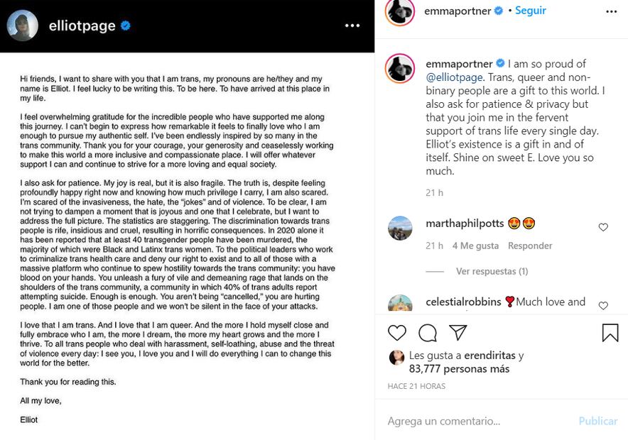 Elliot Page y el mensaje de amor para sus fans: "Desde el fondo de mi corazón, gracias"