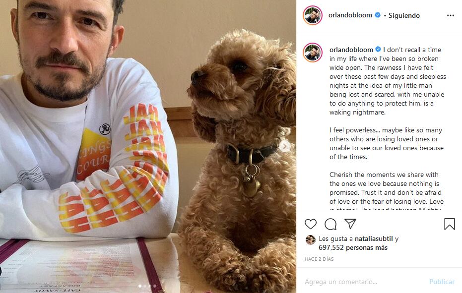 Orlando Bloom se tatúa el nombre de su perro y lo da por muerto