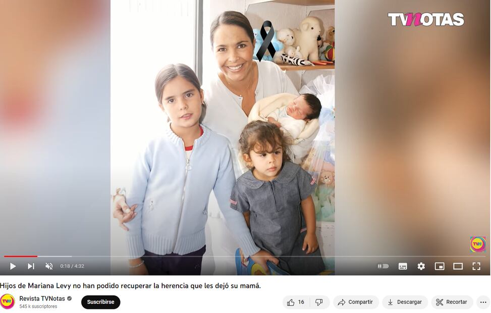 La fallecida actriz Mariana Levy junto a sus hijos María, Paula y José Emilio / Captura de pantalla