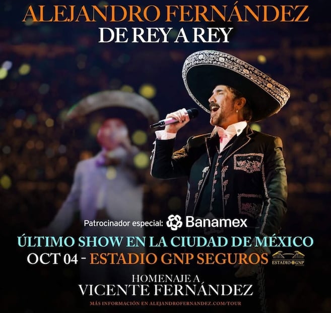 Alejandro Fernández compartió información sobre su concierto en el Estadio GNP / Foto: Instagram @alexoficial