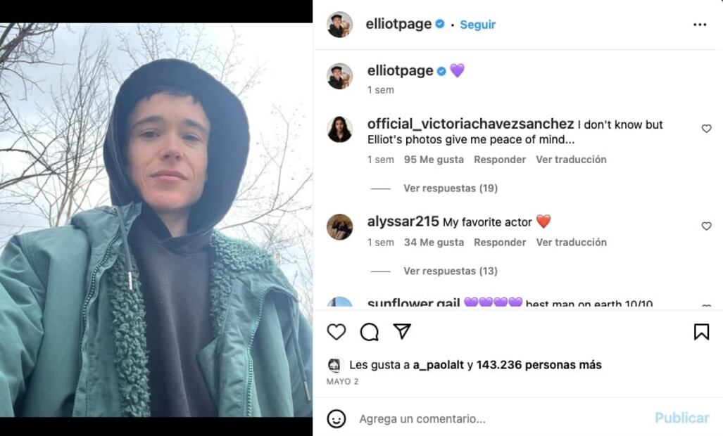 Elliot Page, orgulloso de sí mismo, comparte selfie sin camisa, "Estoy muy agradecido"