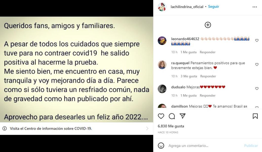 “La Chilindrina” anunció que dio positivo a Covid-19
