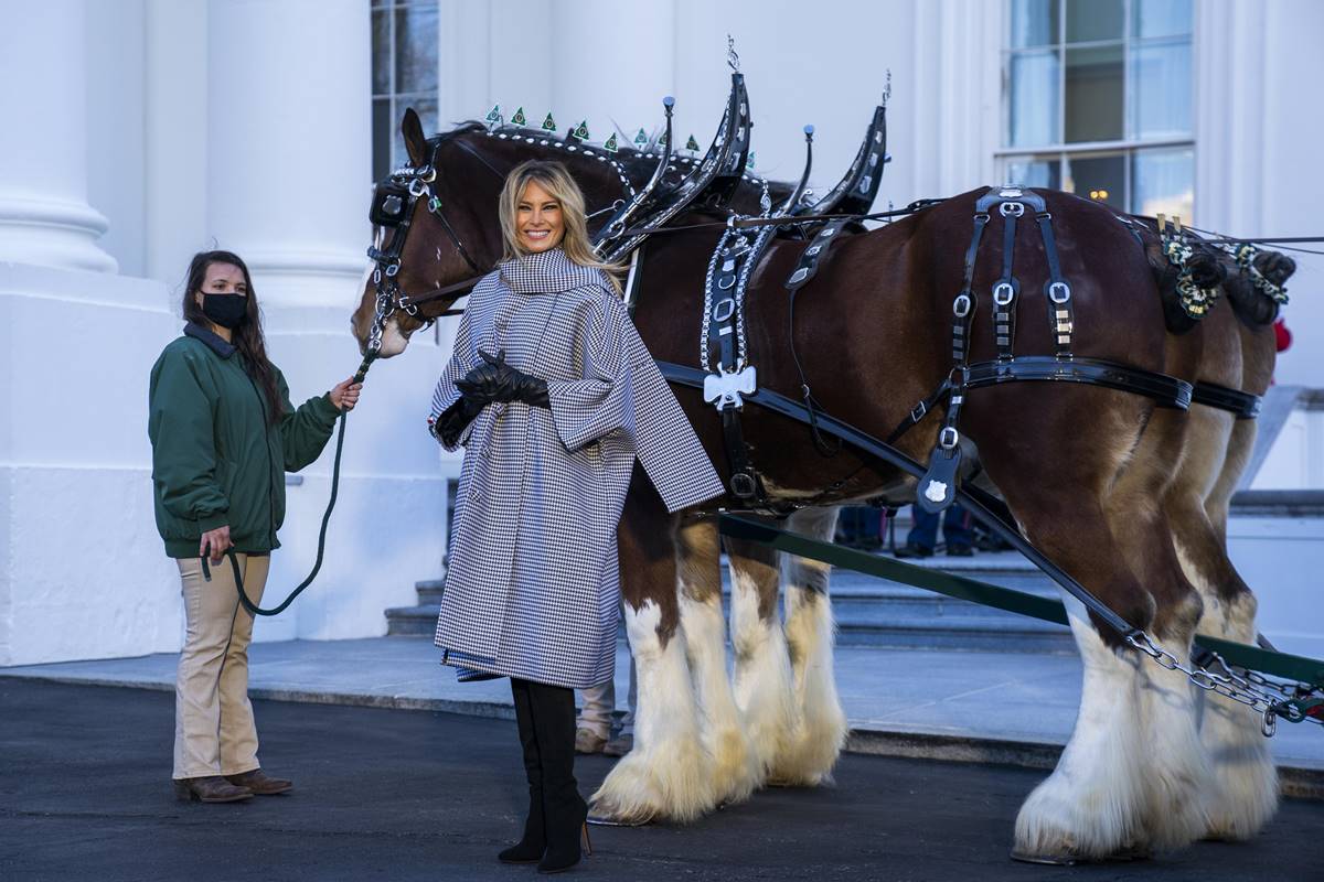 Melania Trump recibe por última vez el árbol de Navidad en la Casa Blanca