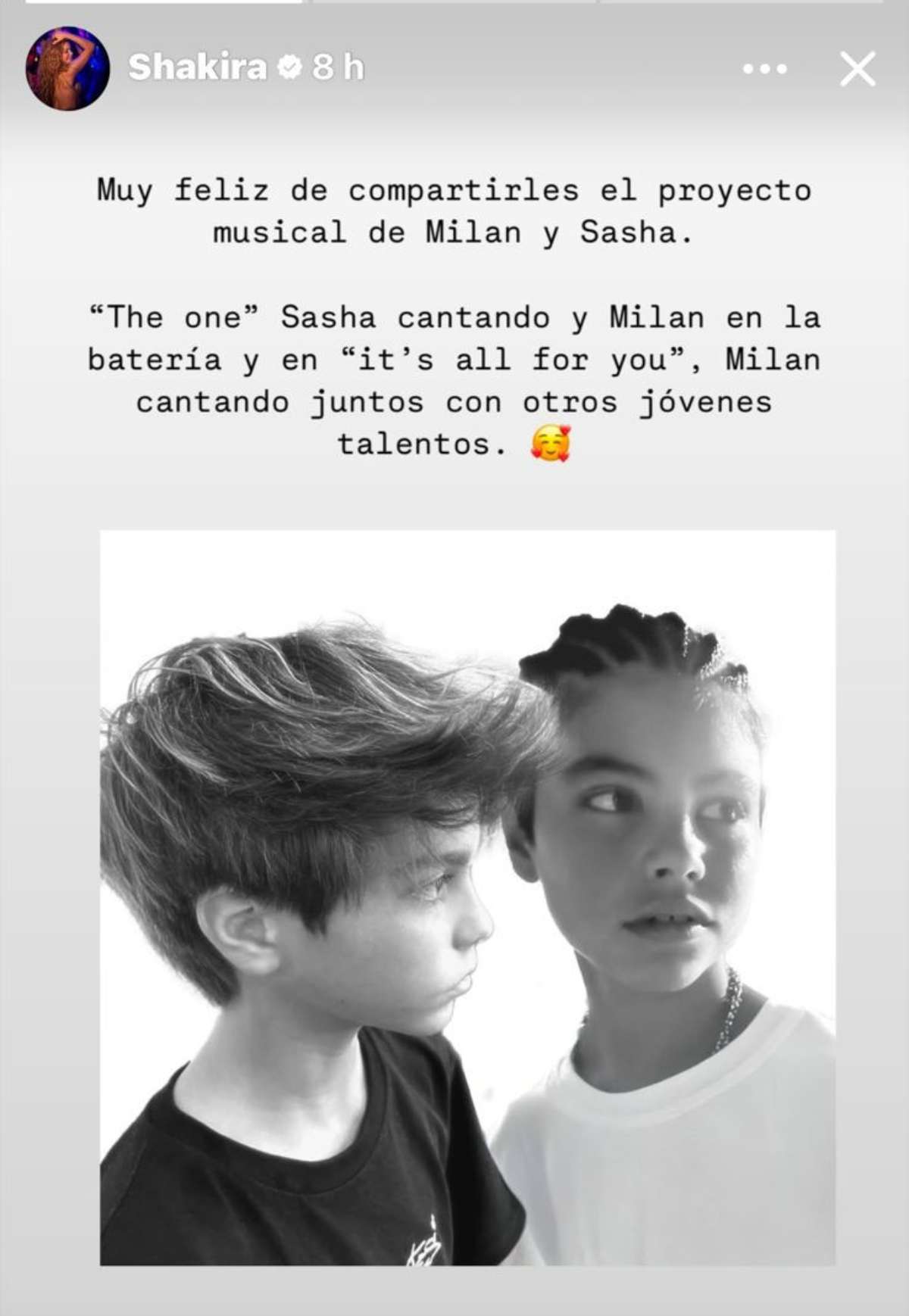 Shakira comparte emocionada el nuevo proyecto musical de sus hijos / Foto: Captura