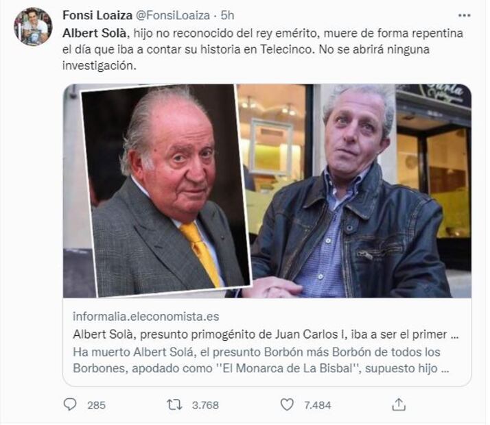 Muere repentinamente Albert Solà, supuesto hijo de Juan Carlos I de España