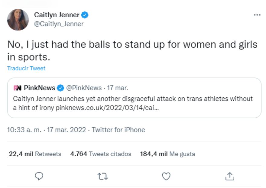 Caitlyn Jenner, a favor de que nadadoras trans queden fuera de competencias femeninas