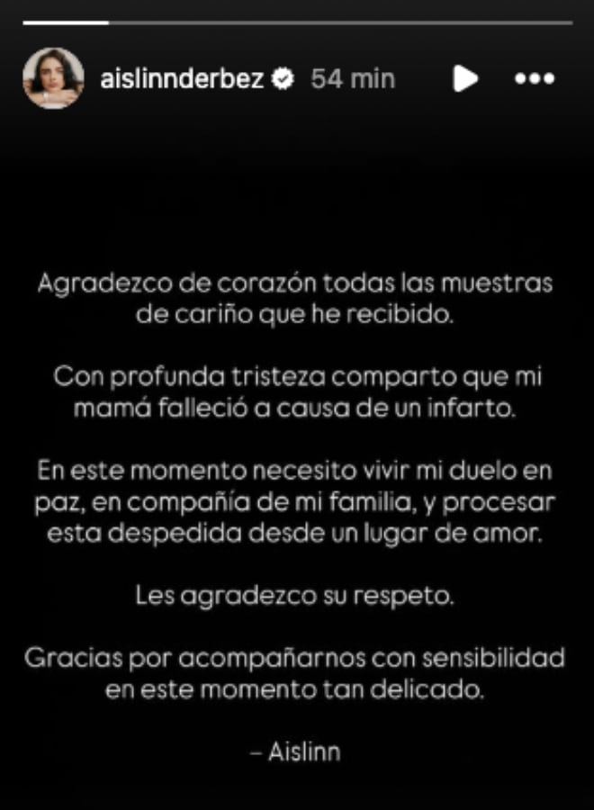 El mensaje de Aislinn Derbez tras la muerte de su mamá / Foto: Instagram