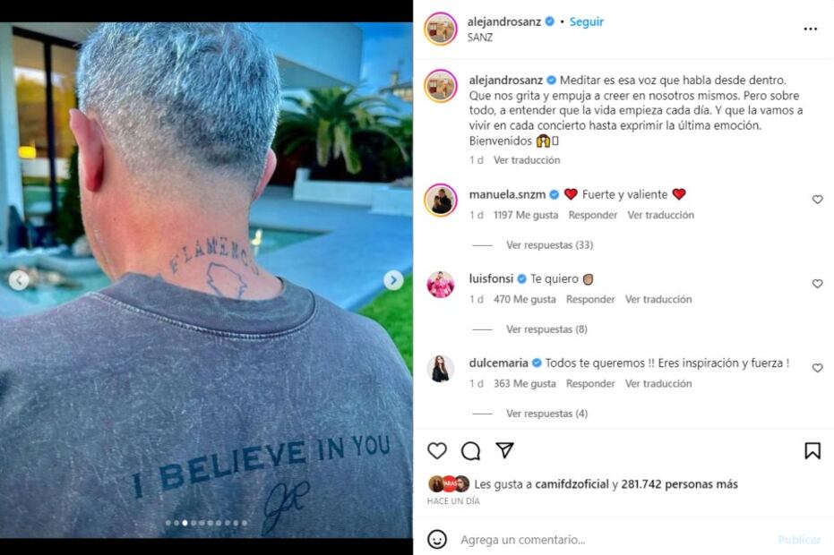 Alejandro Sanz compartió una emotiva publicación en Instagram