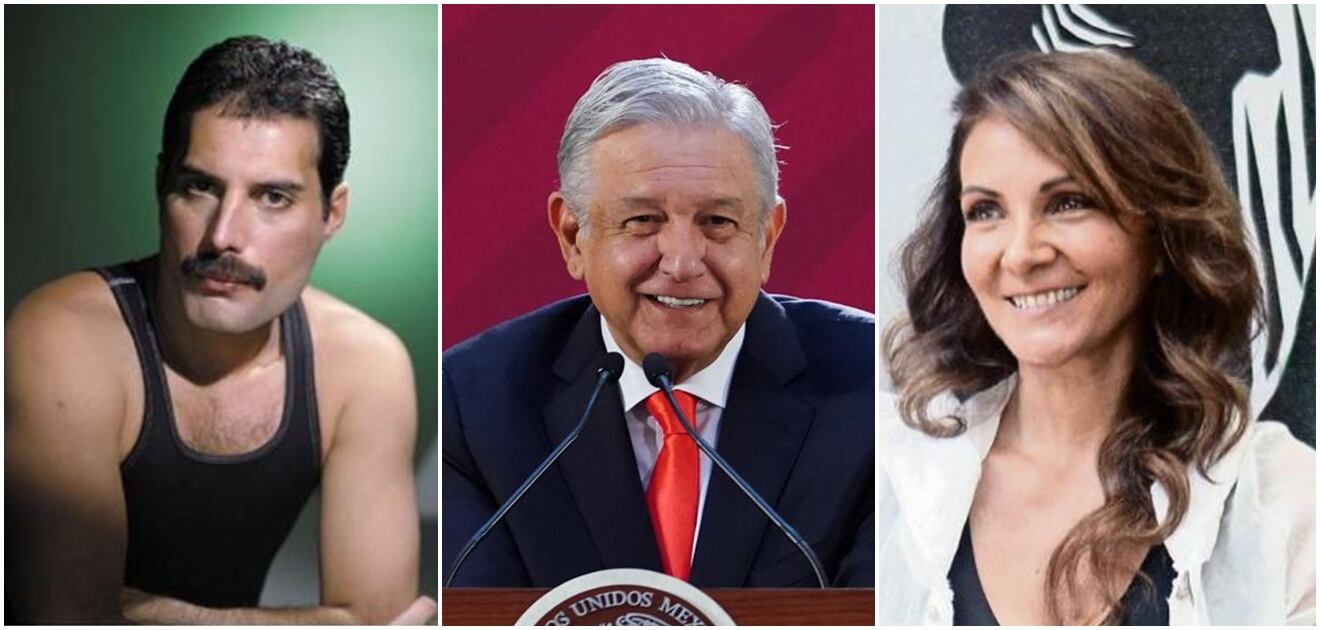 <p>Freddie Mercury, AMLO y Mariana Yazbek / Foto: Archivo EL UNIVERSAL y cortesía Vocería AMLO</p>
