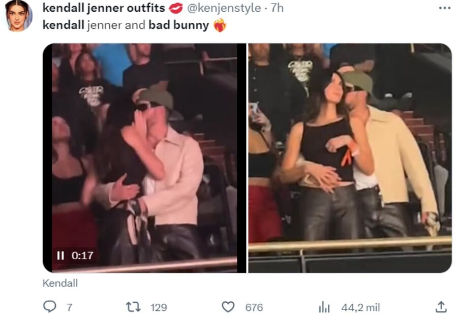 Kendall Jenner y Bad Bunny en el concierto de Drake en Inglewood, California / Twitter