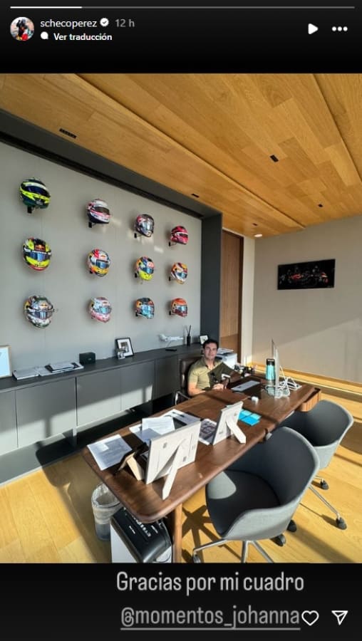 Sergio 'Checo' Pérez presume el cuadro de Johanna Elias Slim / Instagram