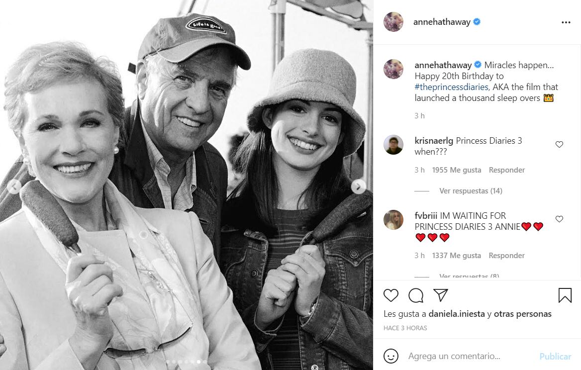 Anne Hathaway festeja 20 años de "The Princess Diaries" con fotos inéditas 