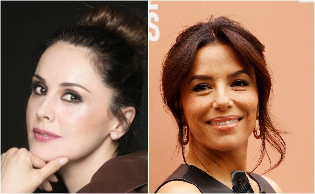 Natalia Esperón guapísima con un vestido dorado y Eva Longoria reacciona