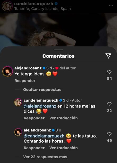 Los mensajes de Alejandro Sanz hacia Candela Márquez / Foto: Captura