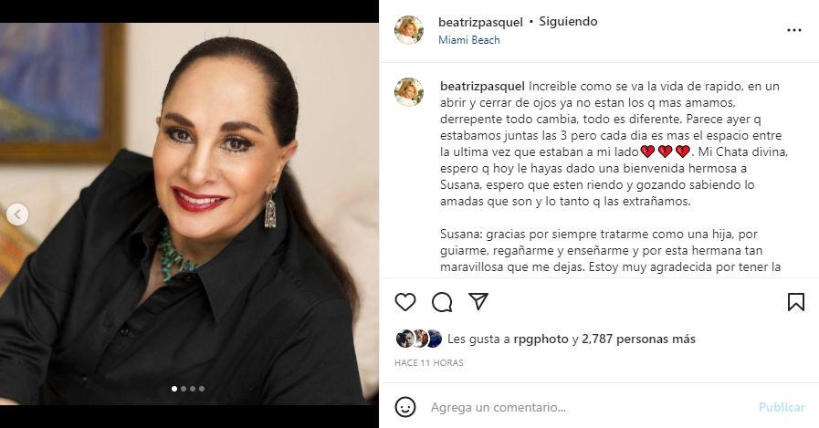 Beatriz Pasquel se despide de Susana Dosamantes recordando a su hija