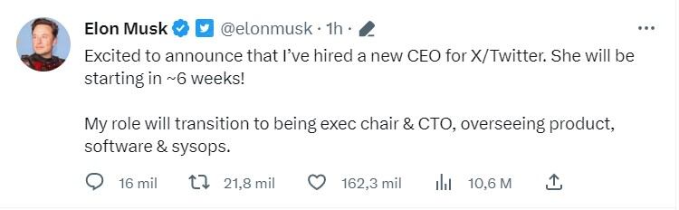 Una mujer, la nueva CEO de Twitter, de Elon Musk