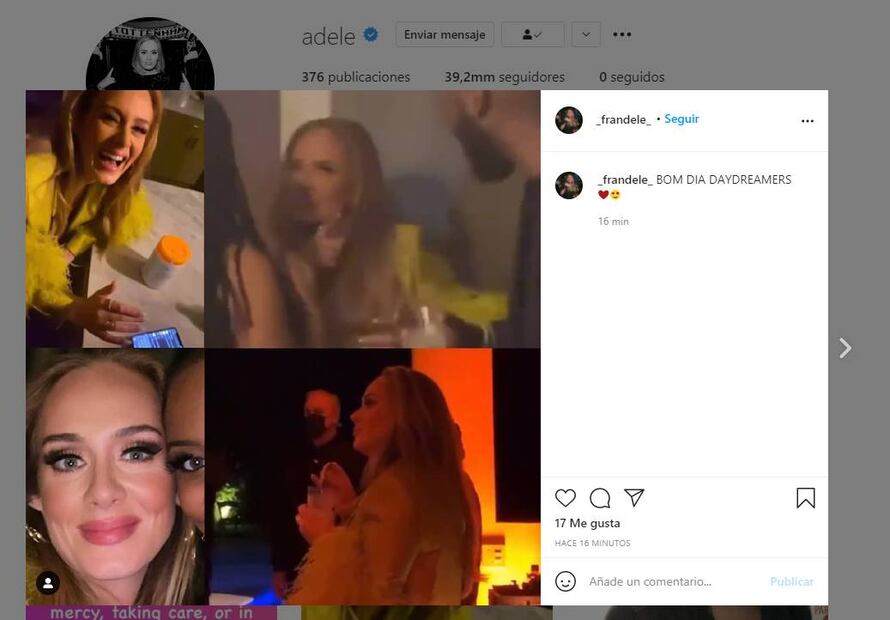 Adele, delgadísima, es captada de fiesta tras varios meses de ausencia en redes