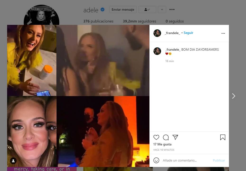 Adele, delgadísima, es captada de fiesta tras varios meses de ausencia en redes