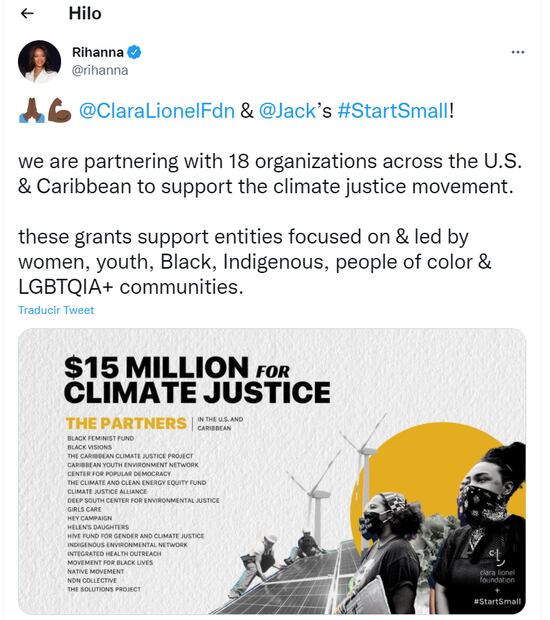 Rihanna y Jack Dorsey se unen en la lucha contra el cambio climático