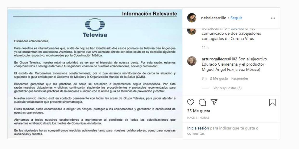 Televisa y la ANDI confirman los primeros casos de coronavirus