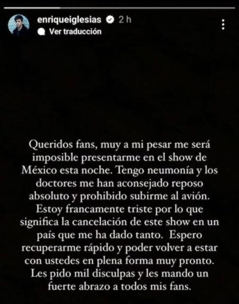 El comunicado de Enrique Iglesias / Instagram