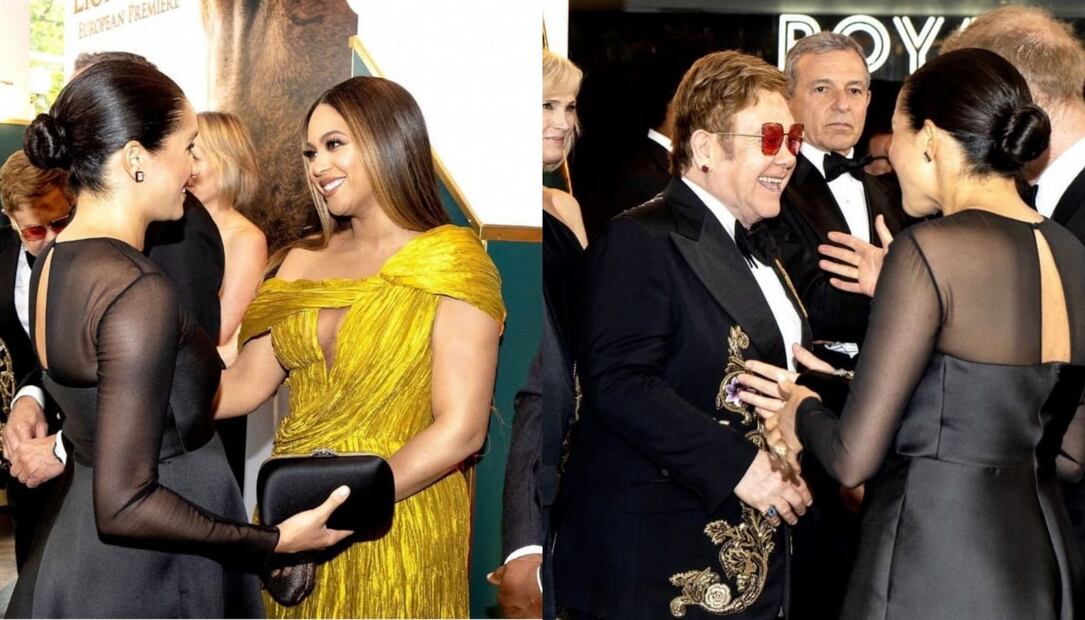 Meghan Markle conoce a Beyoncé en la premiere de El Rey León en Londres