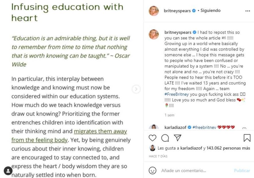 Britney Spears regresa a Instagram: "no se preocupen amigos"
