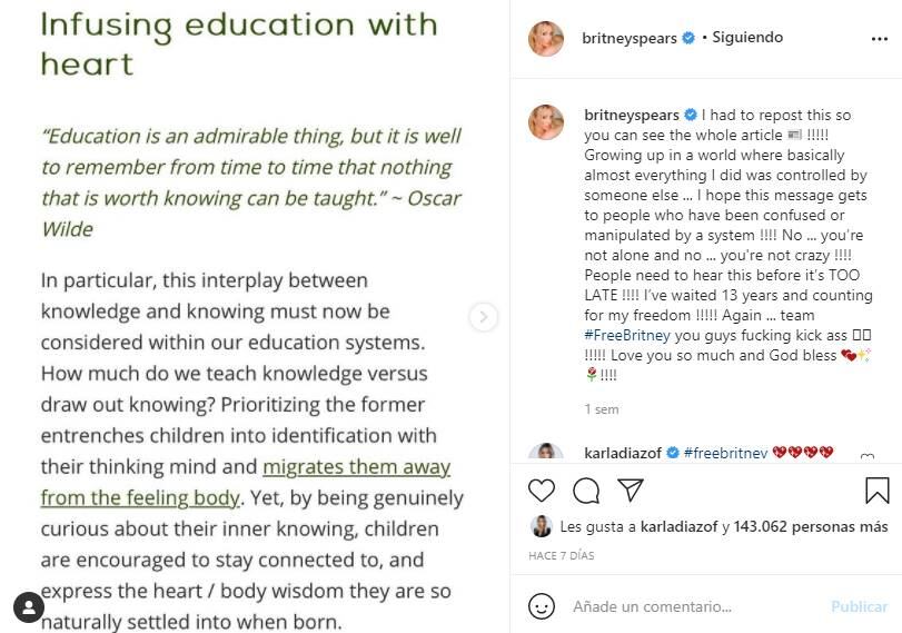 Britney Spears regresa a Instagram: "no se preocupen amigos"