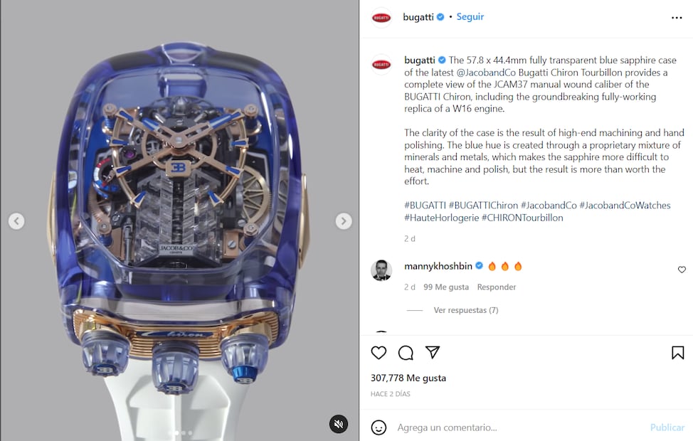 El nuevo reloj Bugatti que funciona con un motor de 16 cilindros
