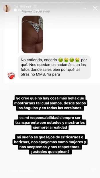 María Levy publica foto de celulitis en su derrière y responde a críticas
