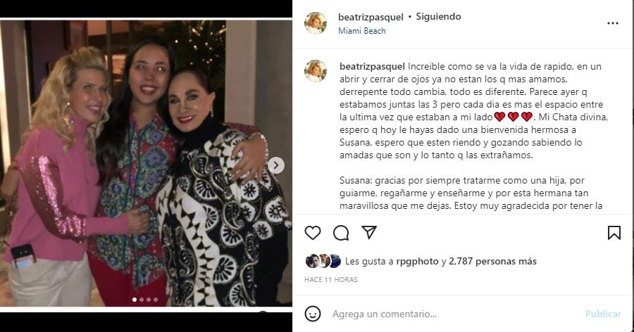 Beatriz Pasquel se despide de Susana Dosamantes recordando a su hija