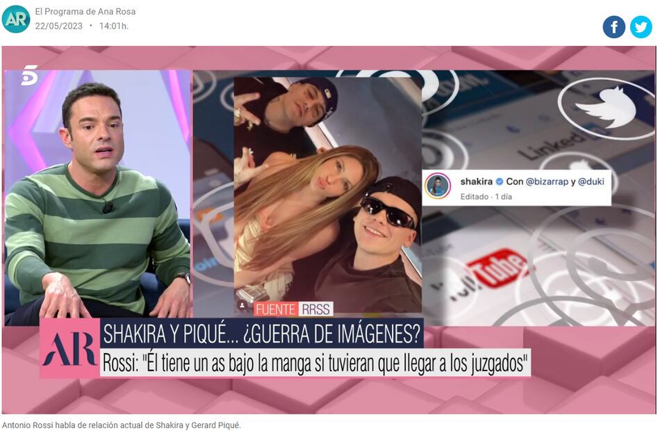 El periodista Antonio Rossi asegura que Gerard Piqué tiene un 'as bajo la manga' / Captura de pantalla