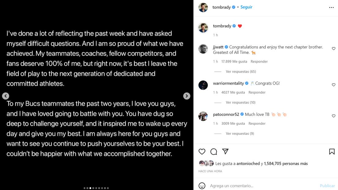Tom Brady se retira oficialmente de la NFL y dedica un romántico mensaje a Gisele Bundchen