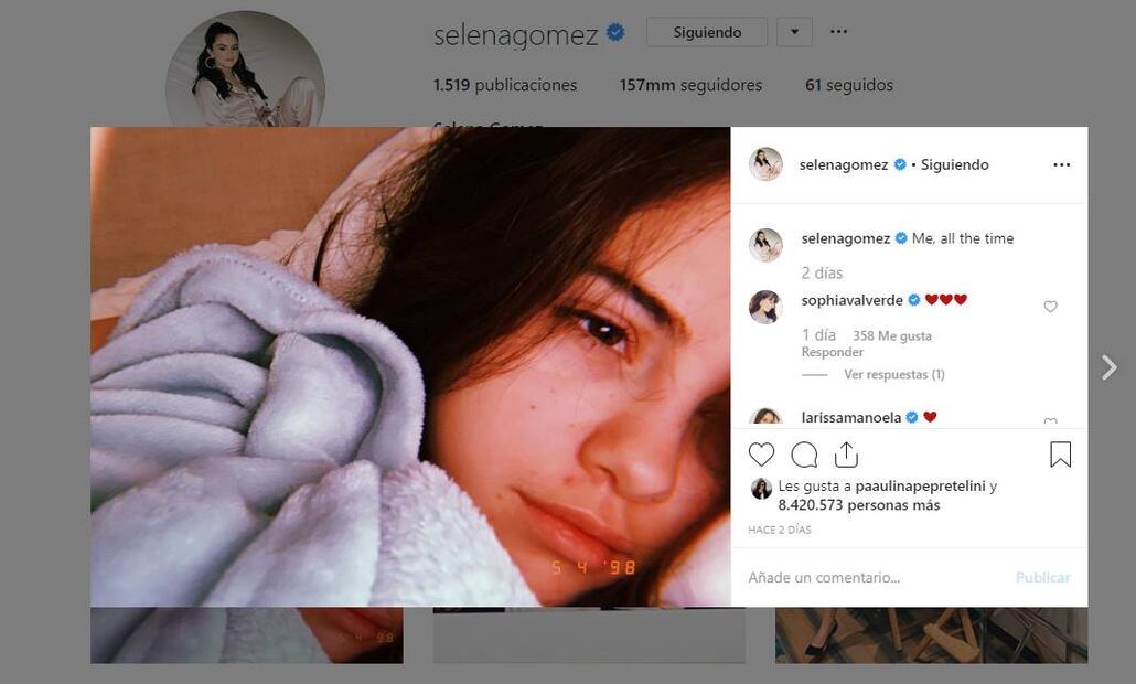 Selena Gomez publica foto make up free y alcanza más de 8 millones de likes en Instagram