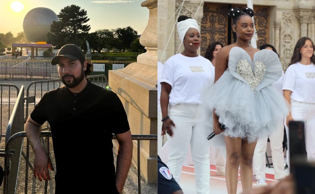 Eddie Corps y Maysha luciendo unos de sus vestidos en la ceremonia inaugural. (Foto: Especial)
