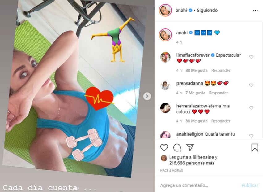 Anahí presume abdomen y rutina de ejercicio