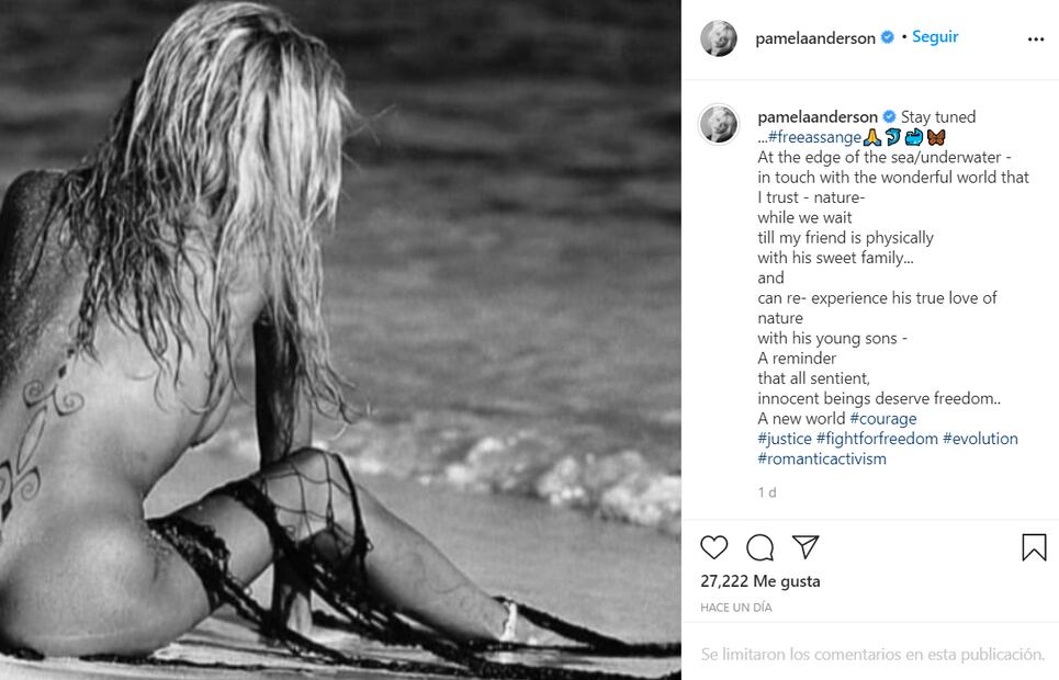Pamela Anderson se desnuda para pedir la libertad de Julian Assange