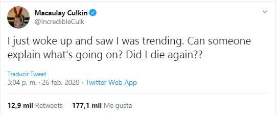 "¿Alguien me puede decir si me morí otra vez?", Macaulay Culkin sorprendido de ser tendencia