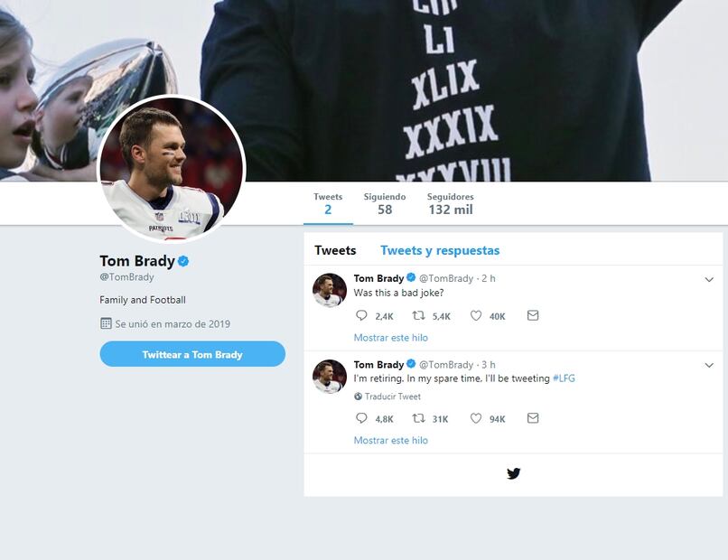 Tom Brady se estrena en Twitter y anuncia su retiro