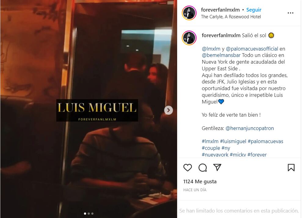 Luis Miguel y Paloma Cuevas disfrutan su amor en una zona exclusiva de Nueva York
