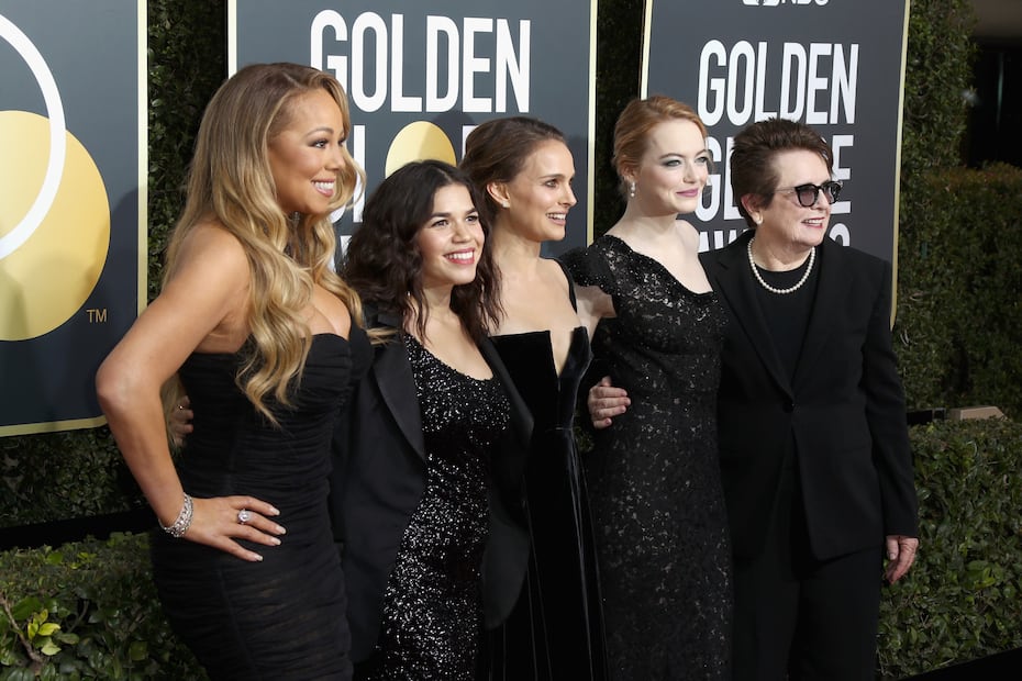 Mariah Carey, America Ferrera, Natalie Portman, Emma Stone y Billie Jean King en los Globos de Oro número 75/AFP.