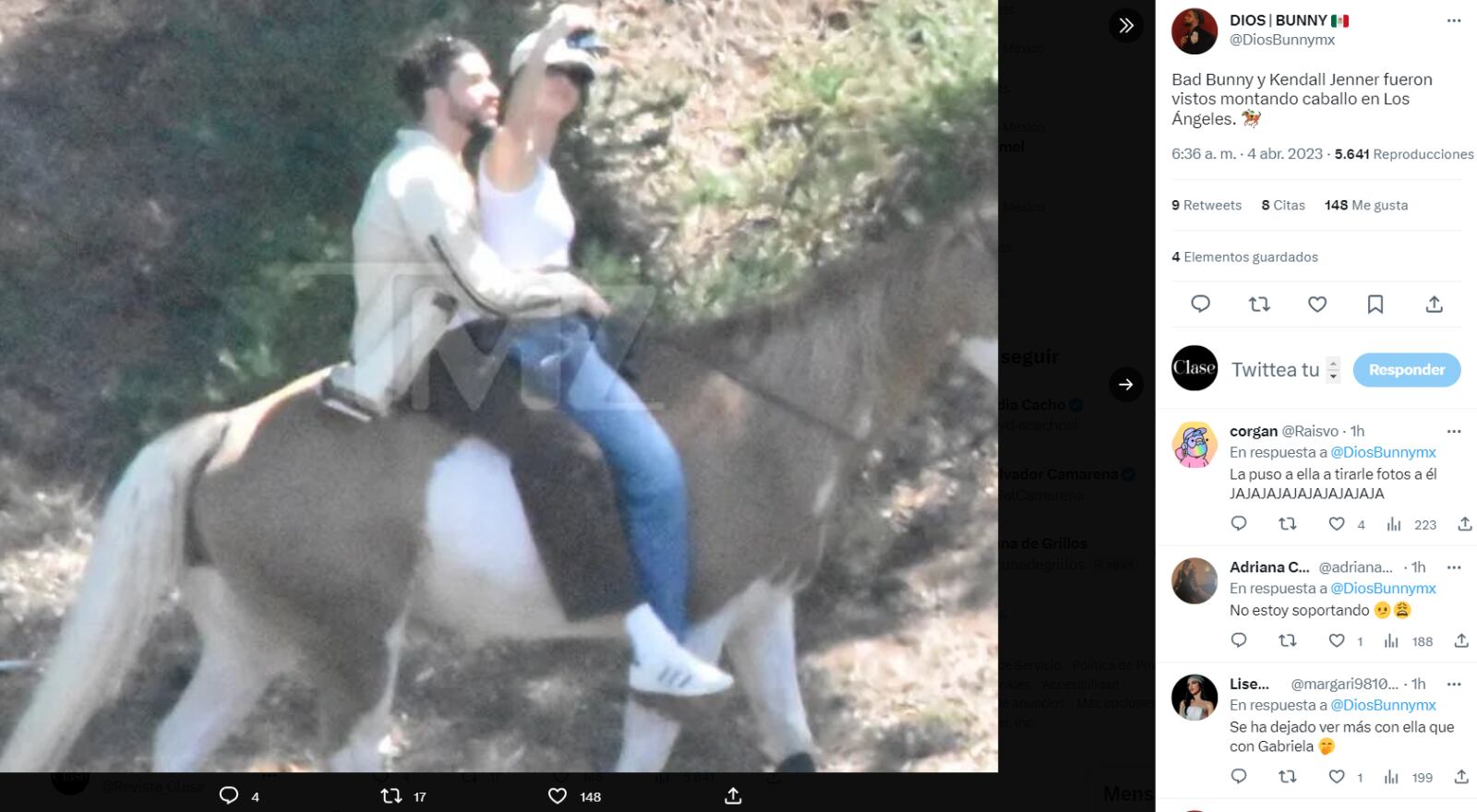 Kendall Jenner y Bad Bunny captados en romántica cita montando a caballo
