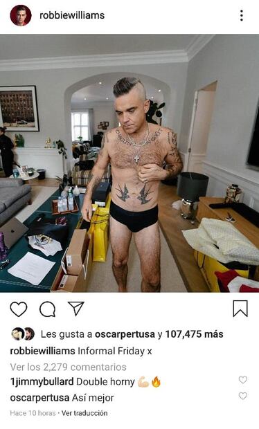 Robbie Williams pasea en ropa interior en su mansión de Beverly Hills