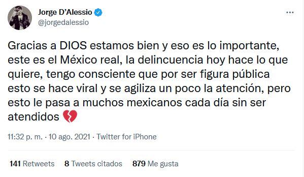 Jorge D’Alessio denuncia que a punta de pistola le robaron dos camionetas