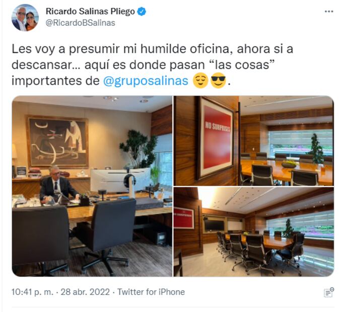 Ricardo Salinas Pliego muestra su "humilde" oficina de TV Azteca
